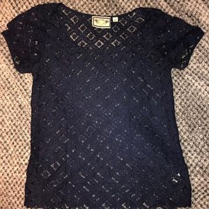 Navy Blue Anthropologie lace t shirt